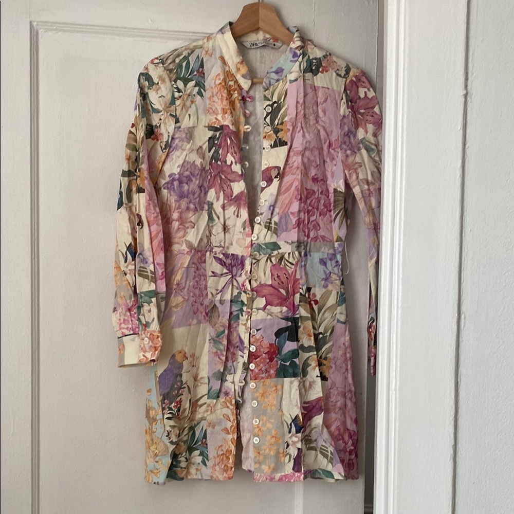 Floral Button-Up Shirt Dress (Small, belt not shown)